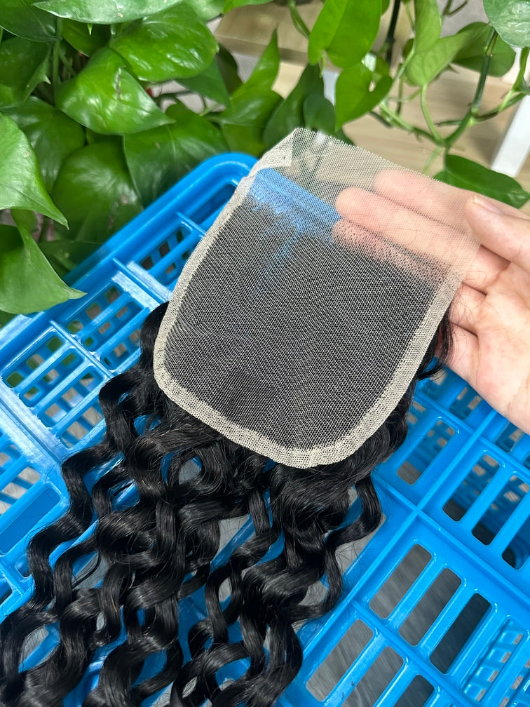 Top Virgin Water Wave 4*4 Transparent Lace/HD Closure #1B
