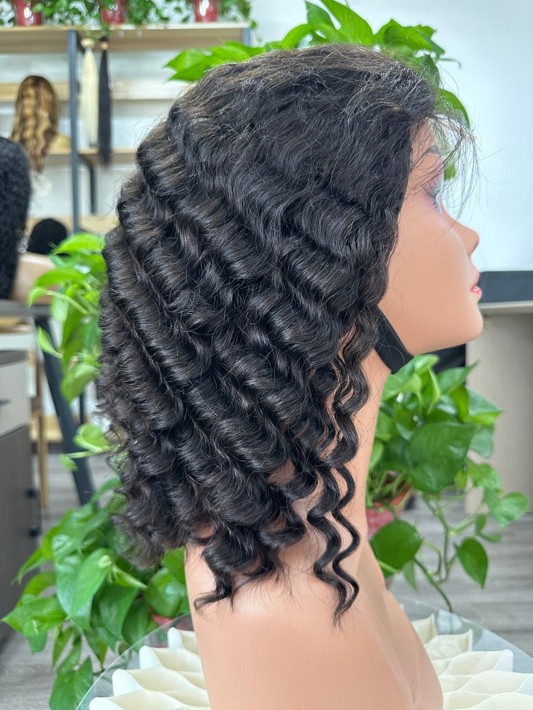 Virgin Hair Transparent Lace Bob Wig Deep Wave 180% - #Natural Color