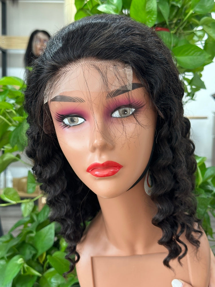 Virgin Hair Transparent Lace Bob Wig Deep Wave 180% - #Natural Color