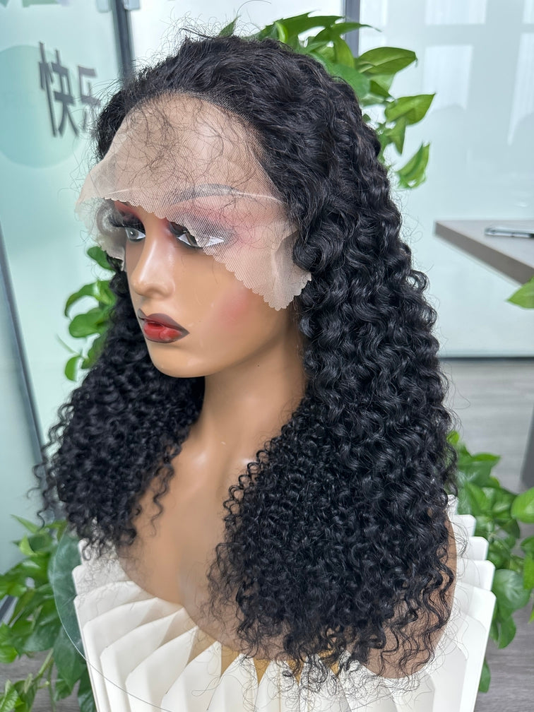 Virgin Hair 13*4 Full frontal Itanlian Curly #1B Transparent Lace Wig 180%