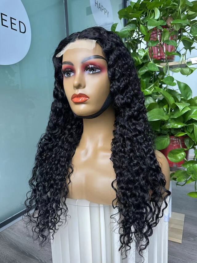 Virgin Hair 4x4 Closure Transparent lace Wig 180% - Water Wave #1B