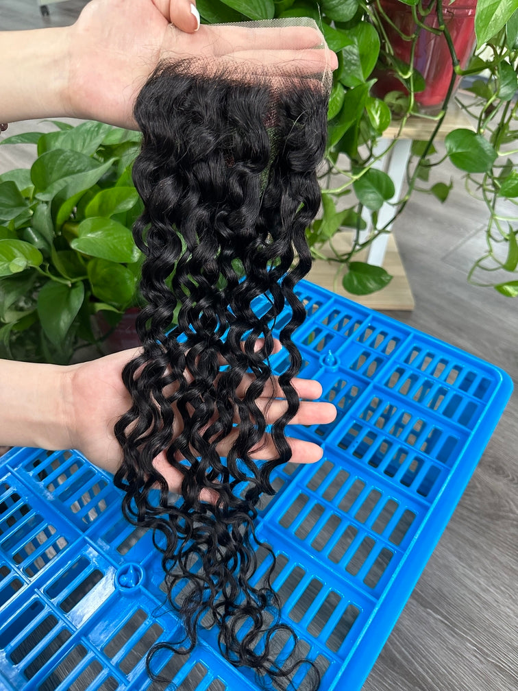 Top Virgin Water Wave 4*4 Transparent Lace/HD Closure #1B