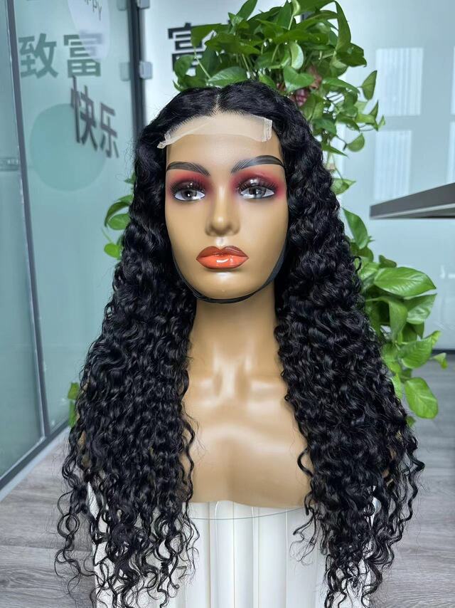 Virgin Hair 4x4 Closure Transparent lace Wig 180% - Water Wave #1B