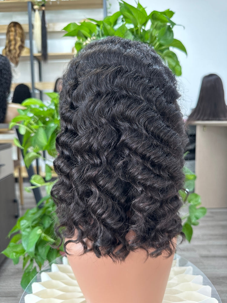 Virgin Hair Transparent Lace Bob Wig Deep Wave 180% - #Natural Color