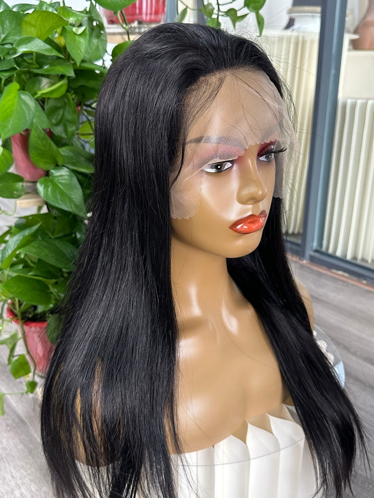 Virgin Hair 13*4 frontal Straight #1B Transparent Lace Wig