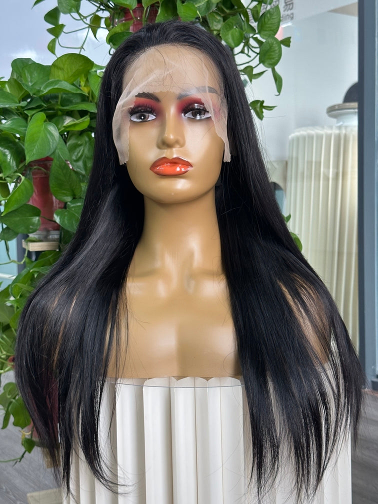 Virgin Hair 13*4 frontal Straight #1B Transparent Lace Wig