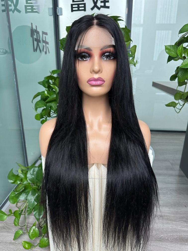 Virgin Hair 4x4 Closure Transparent lace Wig 180% - Curly #1B