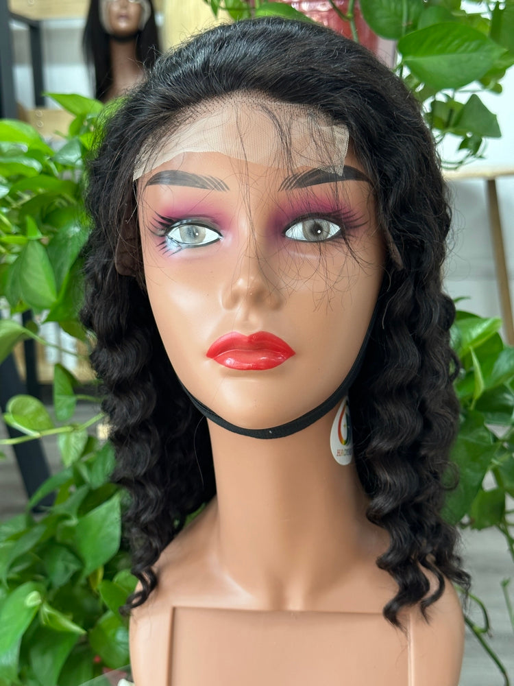Virgin Hair Transparent Lace Bob Wig Deep Wave 180% - #Natural Color