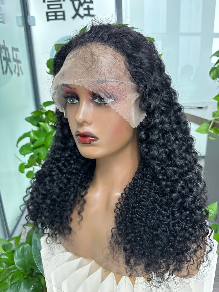 Virgin Hair 13*4 Full frontal Itanlian Curly #1B Transparent Lace Wig 180%