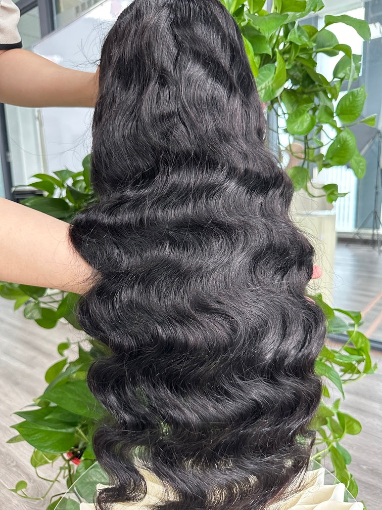 Virgin Hair 4x4 Closure Transparent lace Wig 180% - Body Wave #1B