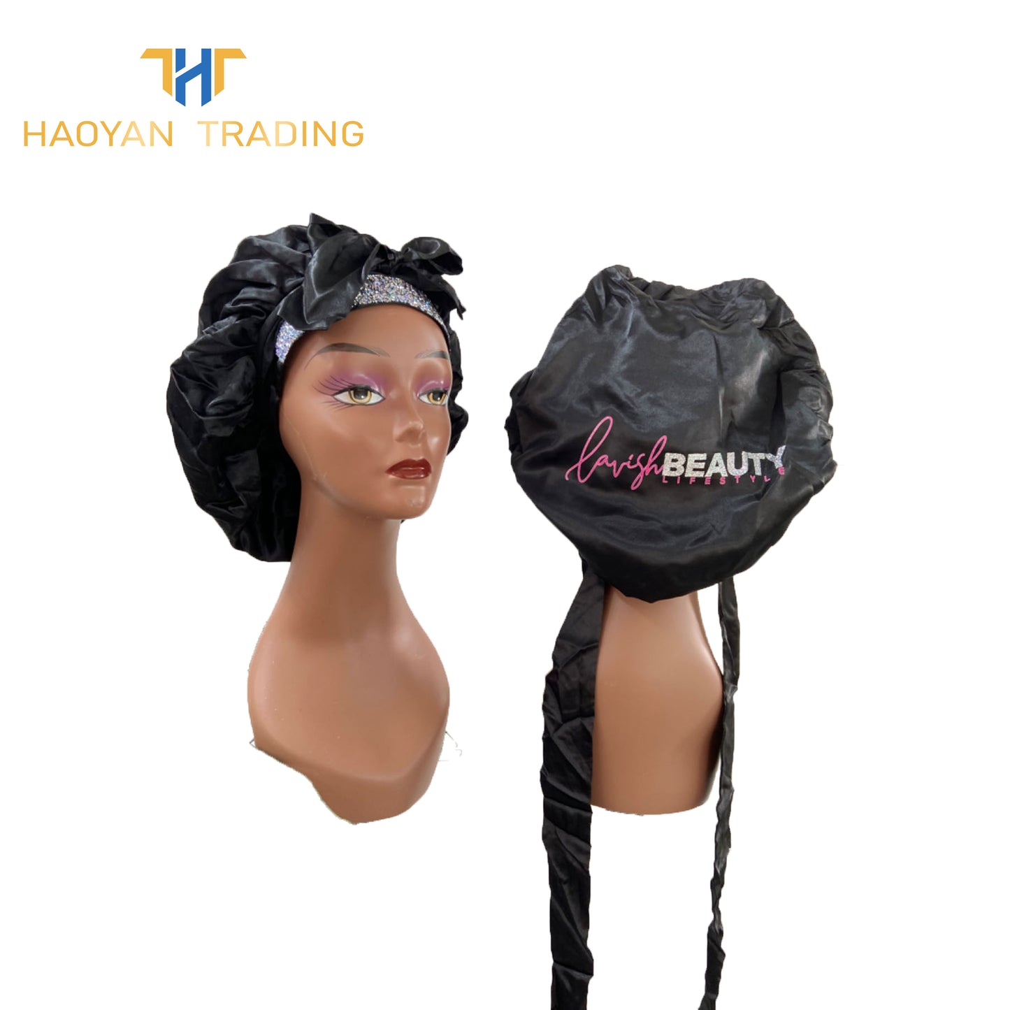 Satin Circle Bonnet With Tie And Diamond