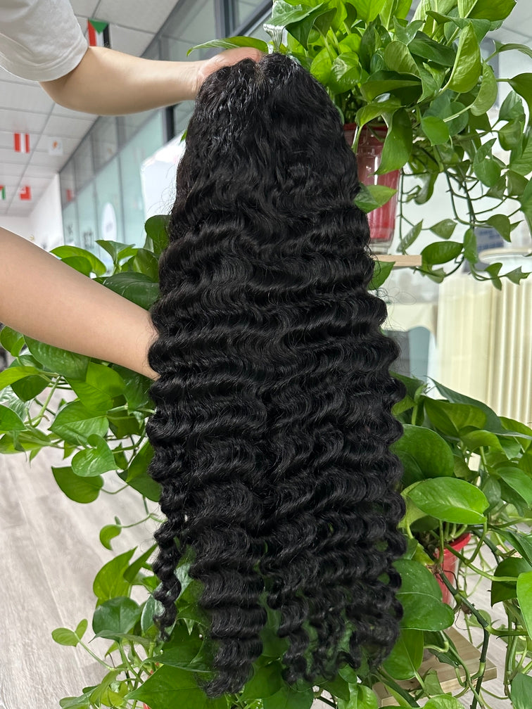 Virgin Hair 4x4 Closure Transparent lace Wig 180% - Deep Wave #1B