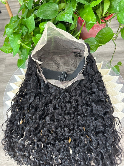 Virgin Hair 13*4 Frontal Water Wave #1B Transparent Lace Wig 180%