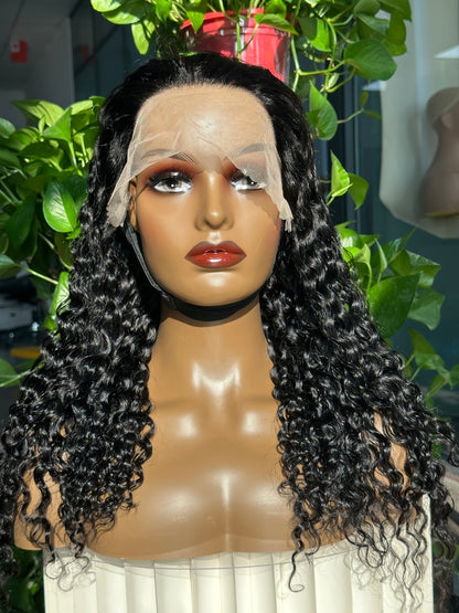 Virgin Hair 13*4 Frontal Water Wave #1B Transparent Lace Wig 180%