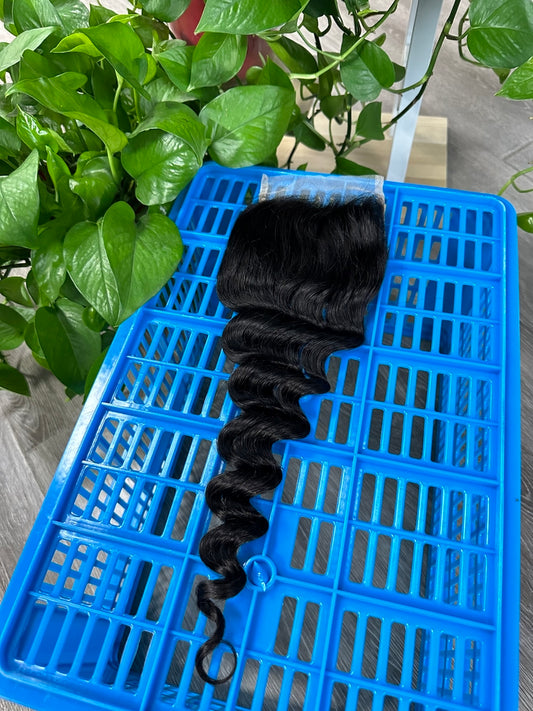 Top Virgin Loose Deep  4*4 Transparent Lace/HD Closure #1B