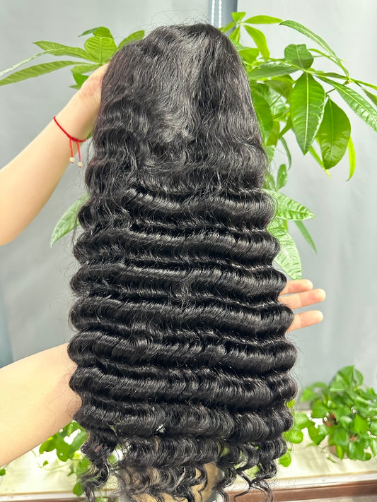 Virgin Hair 13*4 full frontal Deep Wave #1B Transparent Lace