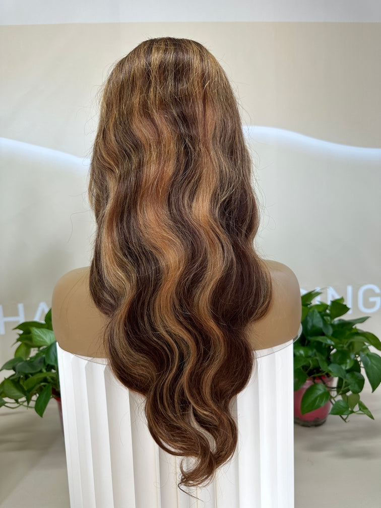 #4/27 Highlight Straight 13X4 Full Frontal Body Wave Transparent Lace Wig 180%