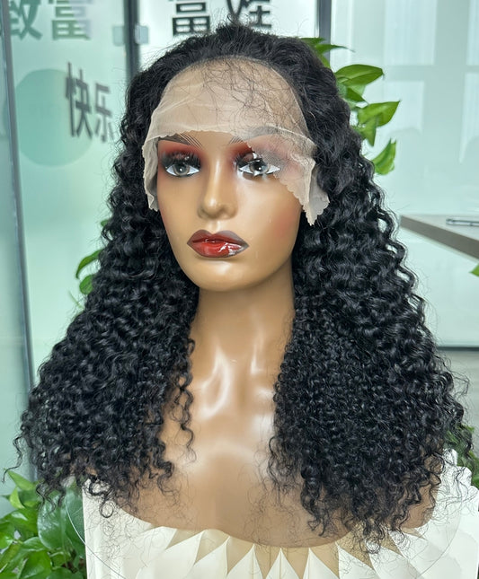 Virgin Hair 13*4 Full frontal Itanlian Curly #1B Transparent Lace Wig 180%