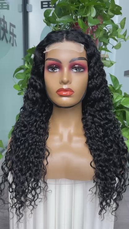 Virgin Hair 4x4 Closure Transparent lace Wig 180% - Water Wave #1B