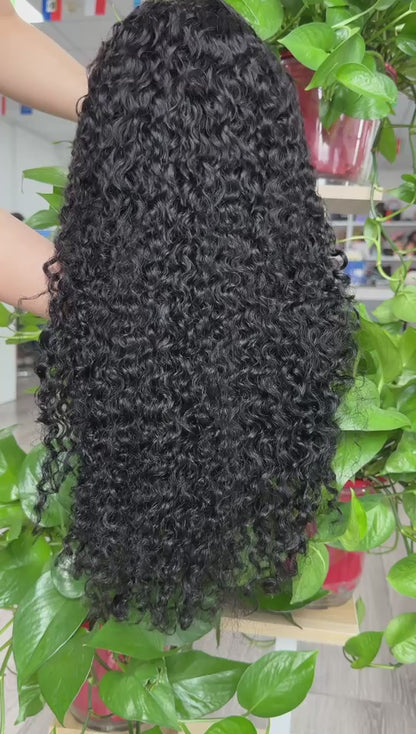 Virgin Hair 4x4 Closure Transparent lace Wig 180% - Water Wave #1B